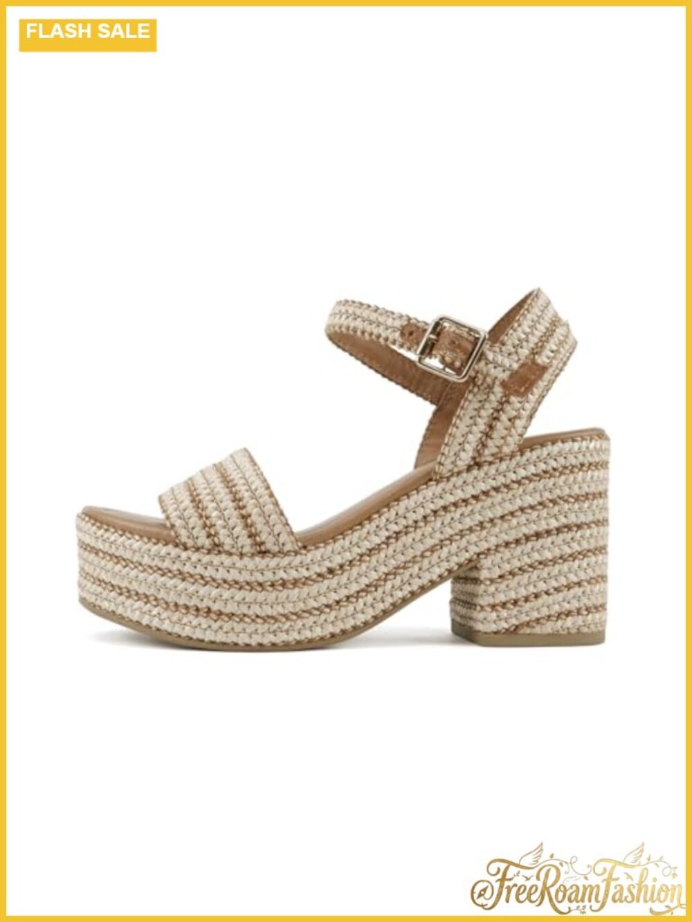 Castle Platform Wedge Sandals Open Toe Ankle Strap Buckle Raffia